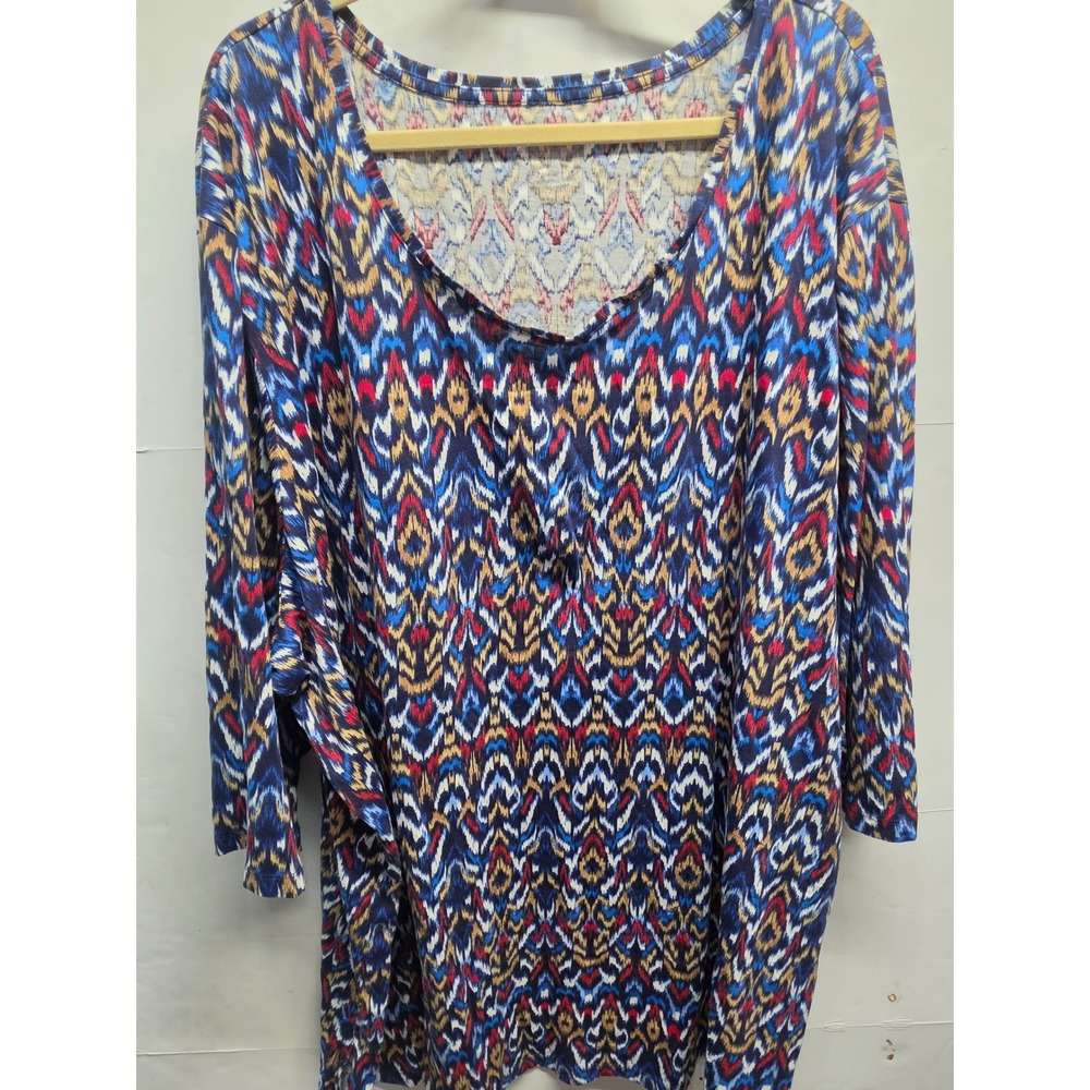 Catherine's Geometric Print 3/4 Sleeve Scoop Neck Stretch Knit Tunic Top